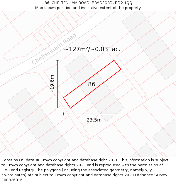 86, CHELTENHAM ROAD, BRADFORD, BD2 1QQ: Plot and title map