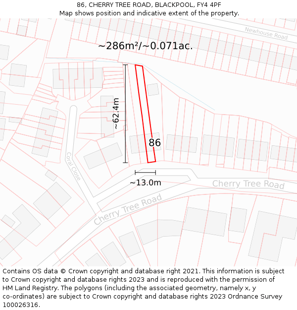 86, CHERRY TREE ROAD, BLACKPOOL, FY4 4PF: Plot and title map