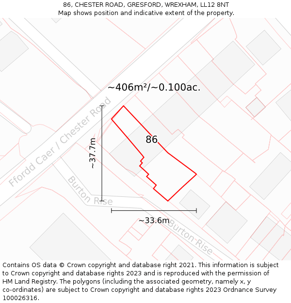 86, CHESTER ROAD, GRESFORD, WREXHAM, LL12 8NT: Plot and title map