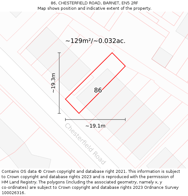 86, CHESTERFIELD ROAD, BARNET, EN5 2RF: Plot and title map