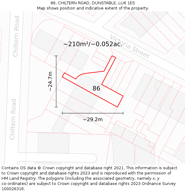 86, CHILTERN ROAD, DUNSTABLE, LU6 1ES: Plot and title map