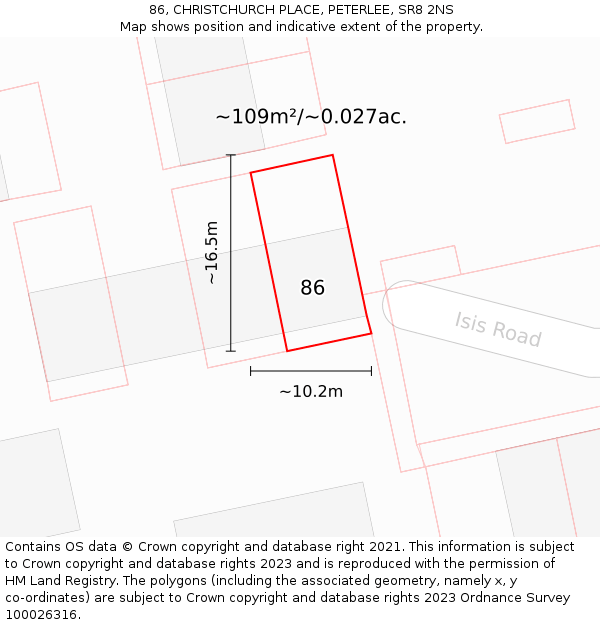 86, CHRISTCHURCH PLACE, PETERLEE, SR8 2NS: Plot and title map