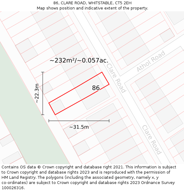 86, CLARE ROAD, WHITSTABLE, CT5 2EH: Plot and title map