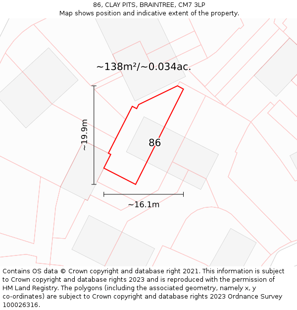86, CLAY PITS, BRAINTREE, CM7 3LP: Plot and title map