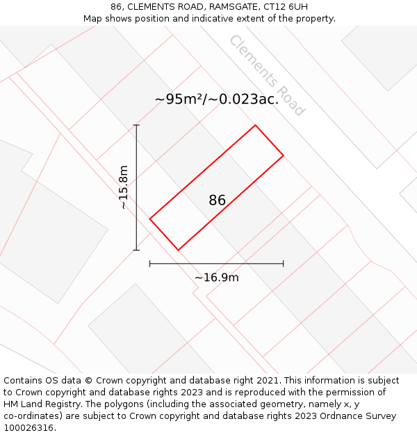 86, CLEMENTS ROAD, RAMSGATE, CT12 6UH: Plot and title map
