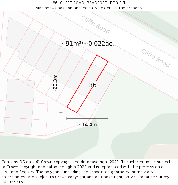 86, CLIFFE ROAD, BRADFORD, BD3 0LT: Plot and title map