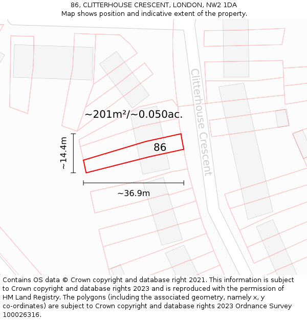 86, CLITTERHOUSE CRESCENT, LONDON, NW2 1DA: Plot and title map