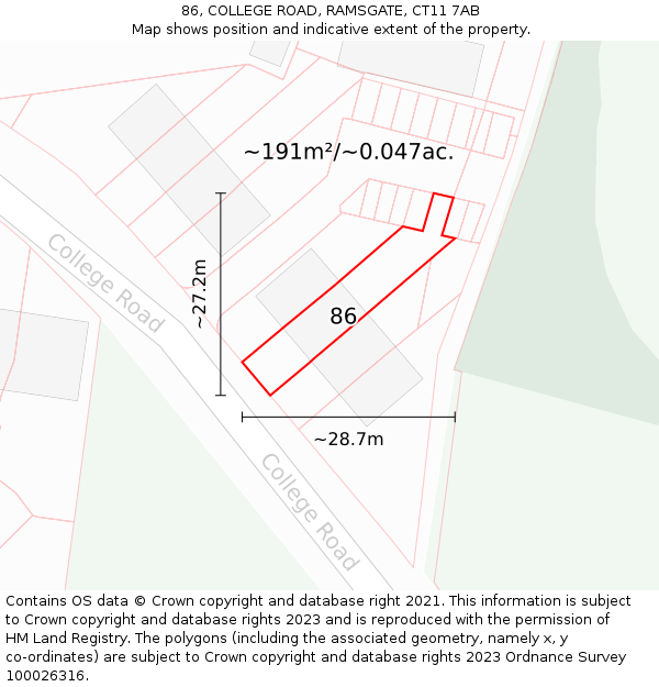 86, COLLEGE ROAD, RAMSGATE, CT11 7AB: Plot and title map