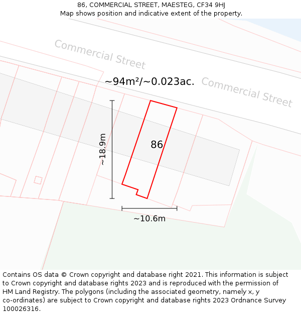 86, COMMERCIAL STREET, MAESTEG, CF34 9HJ: Plot and title map