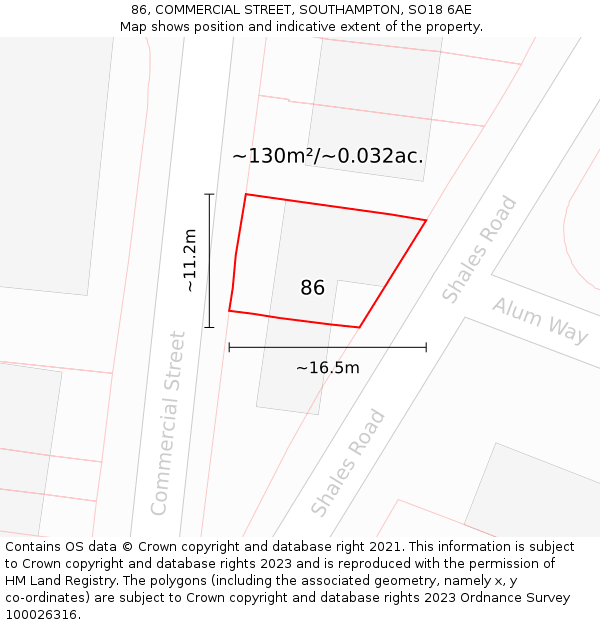 86, COMMERCIAL STREET, SOUTHAMPTON, SO18 6AE: Plot and title map