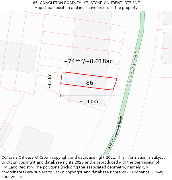 86, CONGLETON ROAD, TALKE, STOKE-ON-TRENT, ST7 1NE: Plot and title map