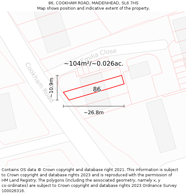 86, COOKHAM ROAD, MAIDENHEAD, SL6 7HS: Plot and title map