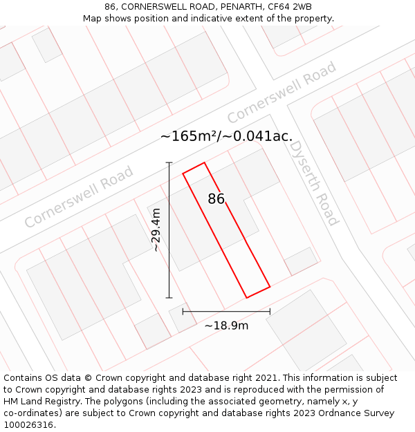 86, CORNERSWELL ROAD, PENARTH, CF64 2WB: Plot and title map