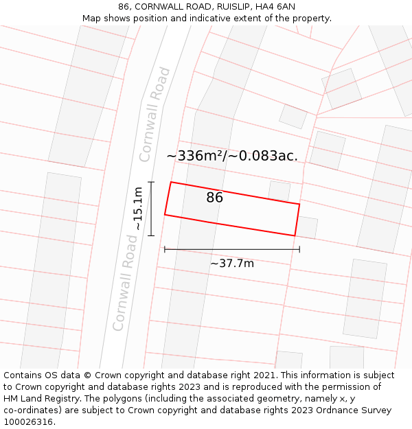 86, CORNWALL ROAD, RUISLIP, HA4 6AN: Plot and title map