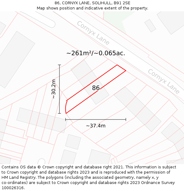 86, CORNYX LANE, SOLIHULL, B91 2SE: Plot and title map
