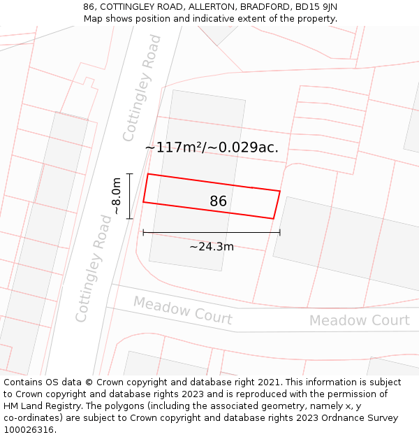 86, COTTINGLEY ROAD, ALLERTON, BRADFORD, BD15 9JN: Plot and title map