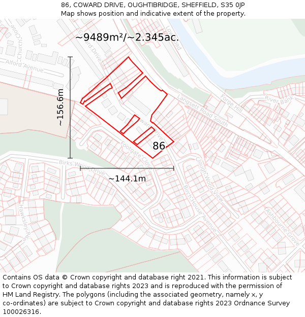 86, COWARD DRIVE, OUGHTIBRIDGE, SHEFFIELD, S35 0JP: Plot and title map