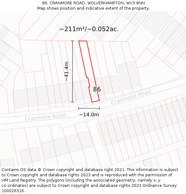 86, CRANMORE ROAD, WOLVERHAMPTON, WV3 9NN: Plot and title map