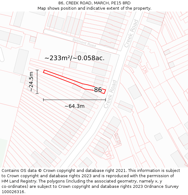 86, CREEK ROAD, MARCH, PE15 8RD: Plot and title map