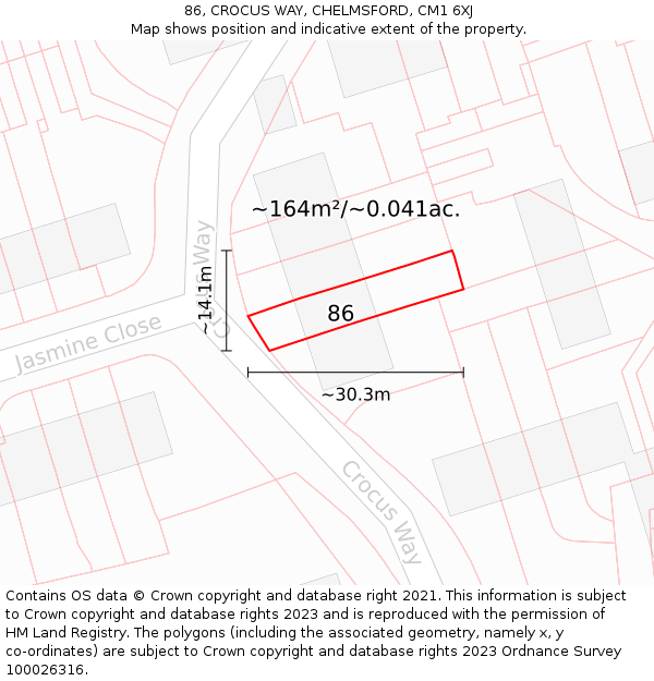 86, CROCUS WAY, CHELMSFORD, CM1 6XJ: Plot and title map