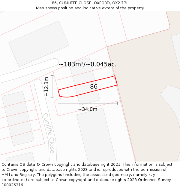 86, CUNLIFFE CLOSE, OXFORD, OX2 7BL: Plot and title map