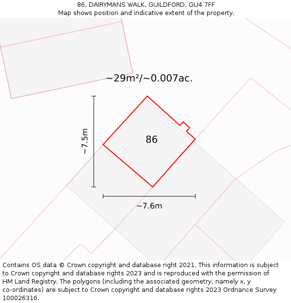 86, DAIRYMANS WALK, GUILDFORD, GU4 7FF: Plot and title map