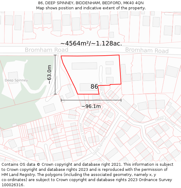86, DEEP SPINNEY, BIDDENHAM, BEDFORD, MK40 4QN: Plot and title map