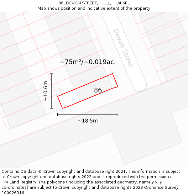 86, DEVON STREET, HULL, HU4 6PL: Plot and title map