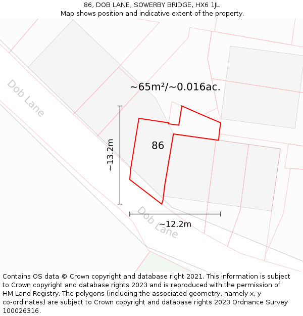 86, DOB LANE, SOWERBY BRIDGE, HX6 1JL: Plot and title map