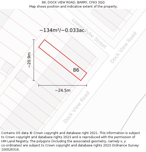 86, DOCK VIEW ROAD, BARRY, CF63 3QQ: Plot and title map