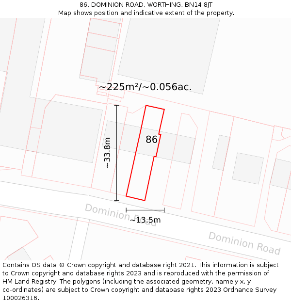 86, DOMINION ROAD, WORTHING, BN14 8JT: Plot and title map