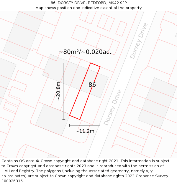 86, DORSEY DRIVE, BEDFORD, MK42 9FP: Plot and title map