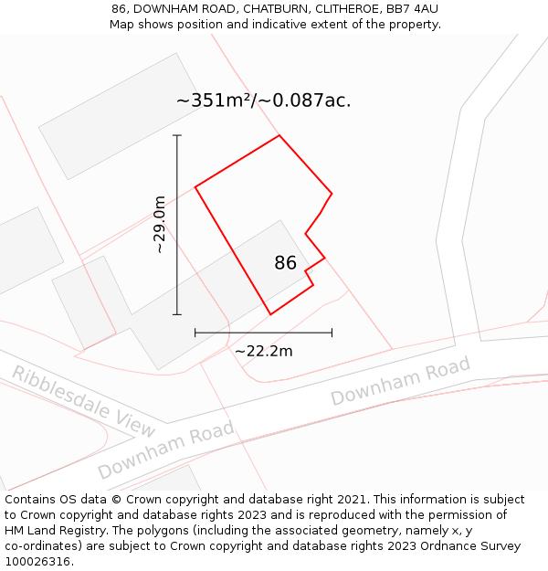 86, DOWNHAM ROAD, CHATBURN, CLITHEROE, BB7 4AU: Plot and title map