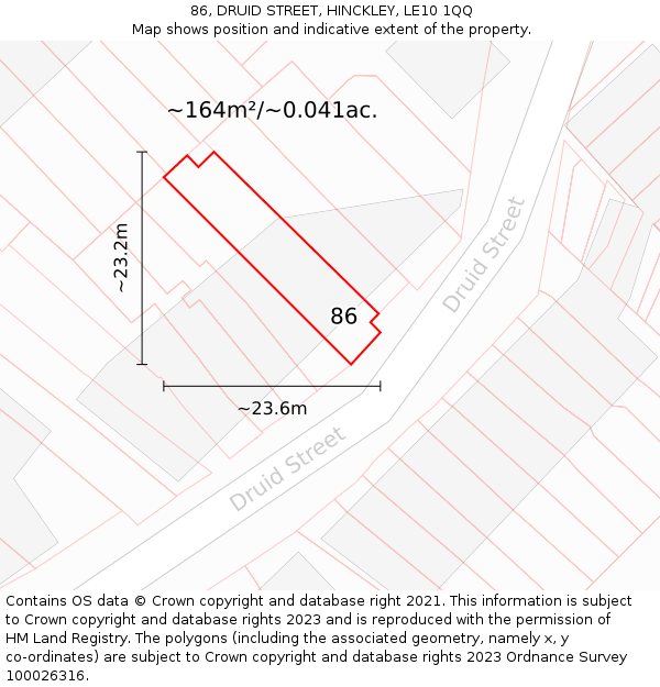 86, DRUID STREET, HINCKLEY, LE10 1QQ: Plot and title map