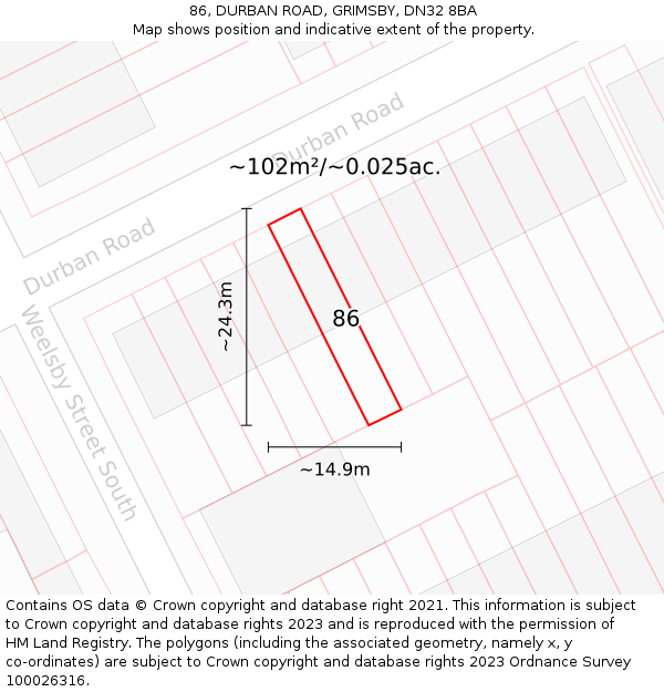 86, DURBAN ROAD, GRIMSBY, DN32 8BA: Plot and title map