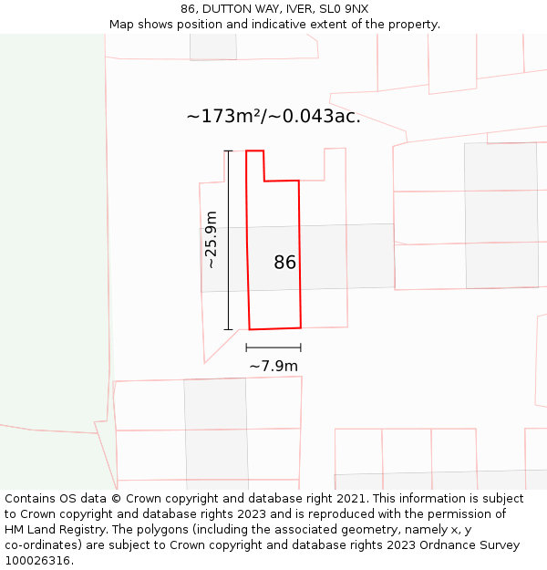 86, DUTTON WAY, IVER, SL0 9NX: Plot and title map
