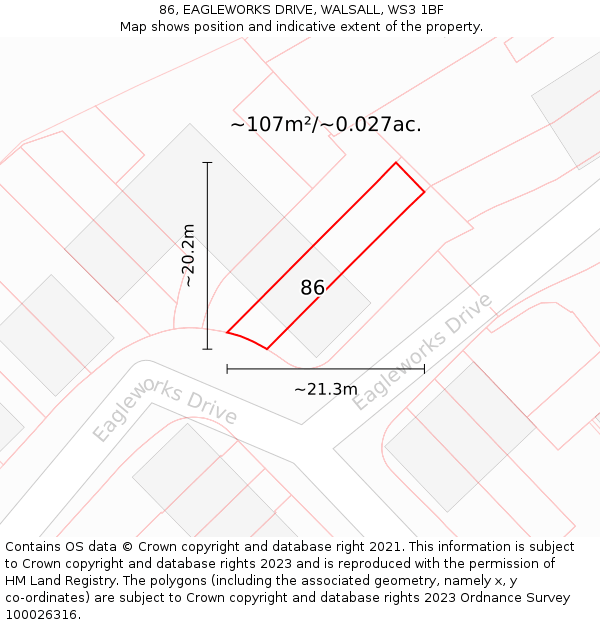 86, EAGLEWORKS DRIVE, WALSALL, WS3 1BF: Plot and title map