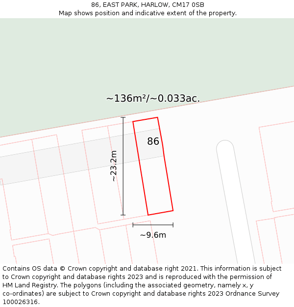 86, EAST PARK, HARLOW, CM17 0SB: Plot and title map