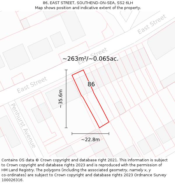 86, EAST STREET, SOUTHEND-ON-SEA, SS2 6LH: Plot and title map