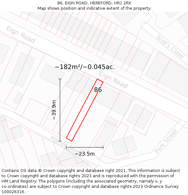 86, EIGN ROAD, HEREFORD, HR1 2RX: Plot and title map