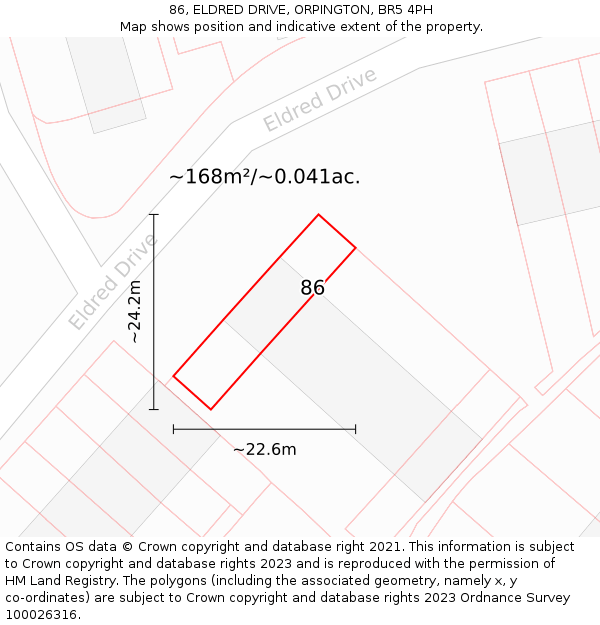 86, ELDRED DRIVE, ORPINGTON, BR5 4PH: Plot and title map