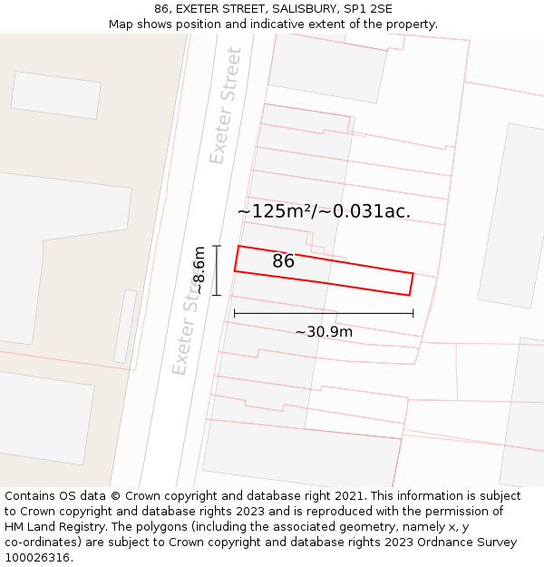 86, EXETER STREET, SALISBURY, SP1 2SE: Plot and title map