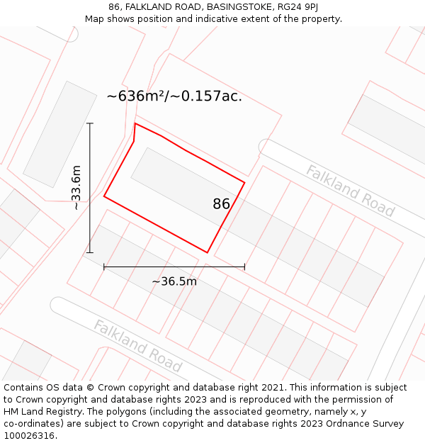 86, FALKLAND ROAD, BASINGSTOKE, RG24 9PJ: Plot and title map