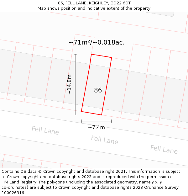 86, FELL LANE, KEIGHLEY, BD22 6DT: Plot and title map