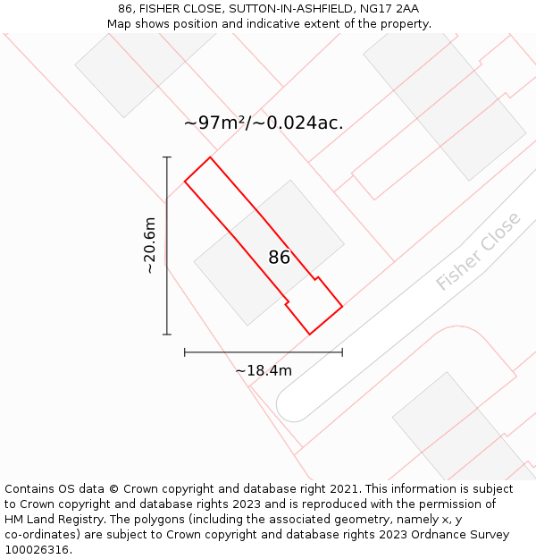 86, FISHER CLOSE, SUTTON-IN-ASHFIELD, NG17 2AA: Plot and title map