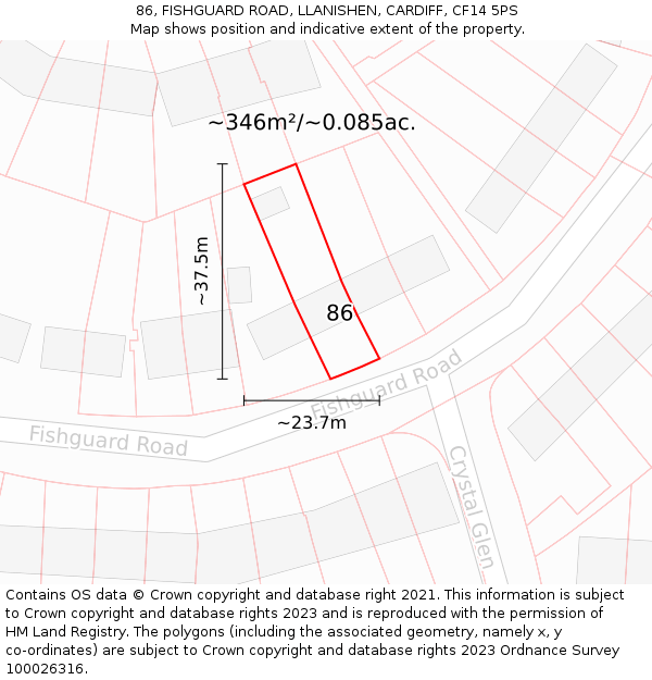 86, FISHGUARD ROAD, LLANISHEN, CARDIFF, CF14 5PS: Plot and title map