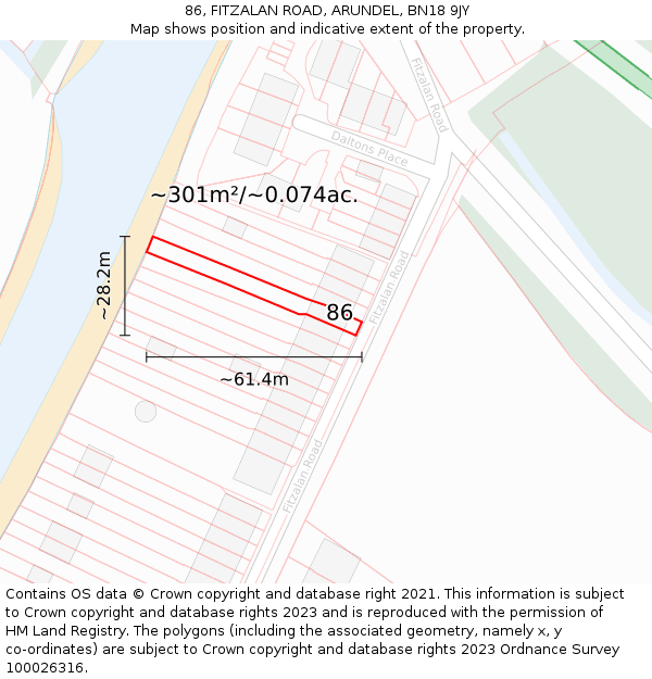 86, FITZALAN ROAD, ARUNDEL, BN18 9JY: Plot and title map