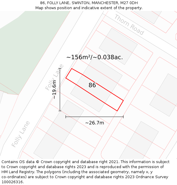 86, FOLLY LANE, SWINTON, MANCHESTER, M27 0DH: Plot and title map