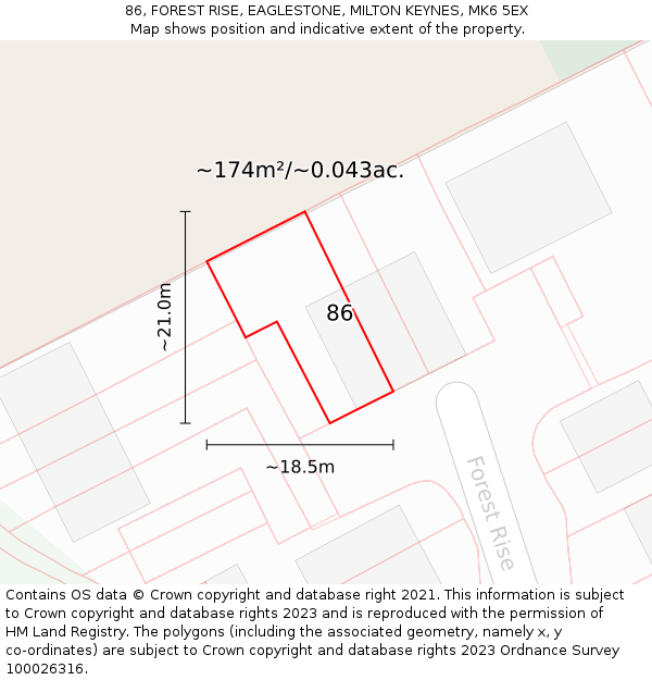 86, FOREST RISE, EAGLESTONE, MILTON KEYNES, MK6 5EX: Plot and title map