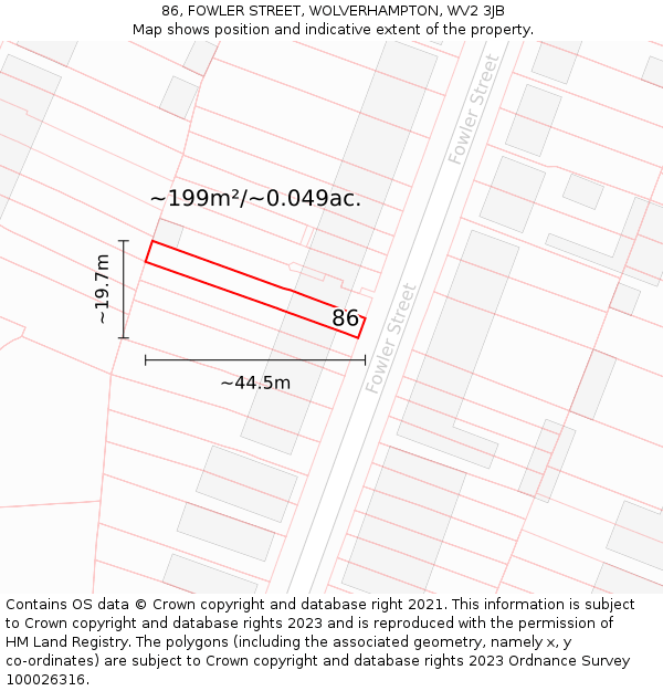 86, FOWLER STREET, WOLVERHAMPTON, WV2 3JB: Plot and title map